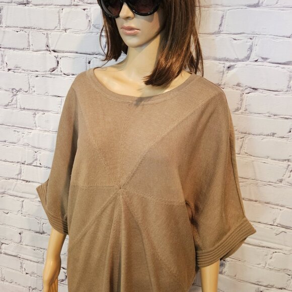 CALVIN KLEIN, Tan dolman sleeve knee length sweater dress - Picture 4 of 9